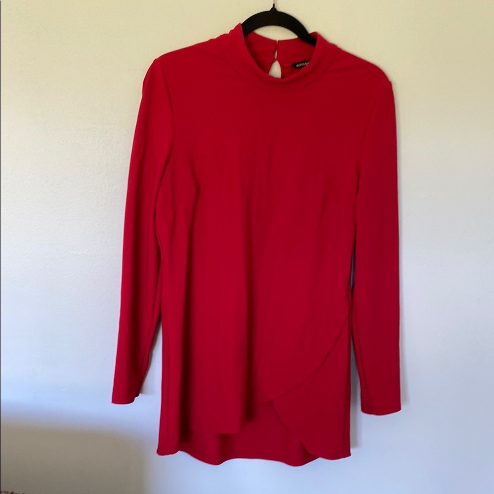 Red Long Sleeve Mock Neck Tunic